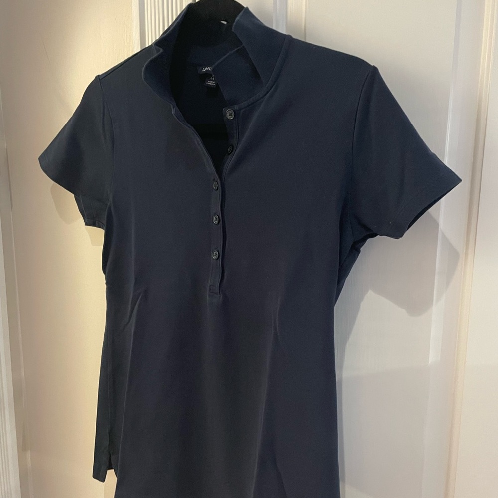 NWOT Lands' End Short Sleeve Cotton Polo Shirt with Collar - Navy Small